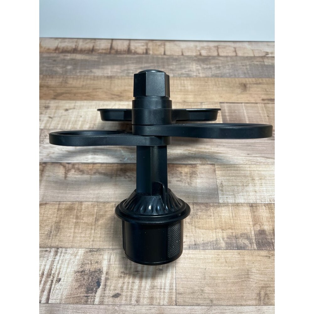 Black Plastic Adjustable Dual Cup Holder & Tray For Car Consoles